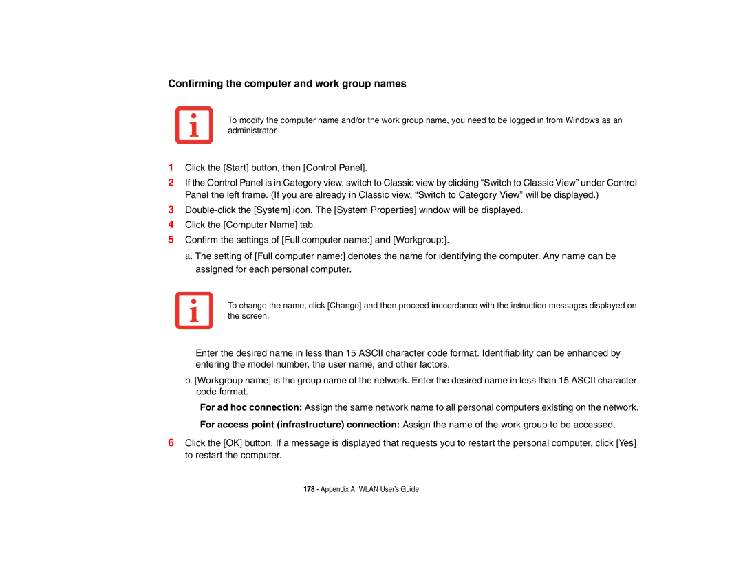 Fujitsu E8410 manual Confirming the computer and work group names 