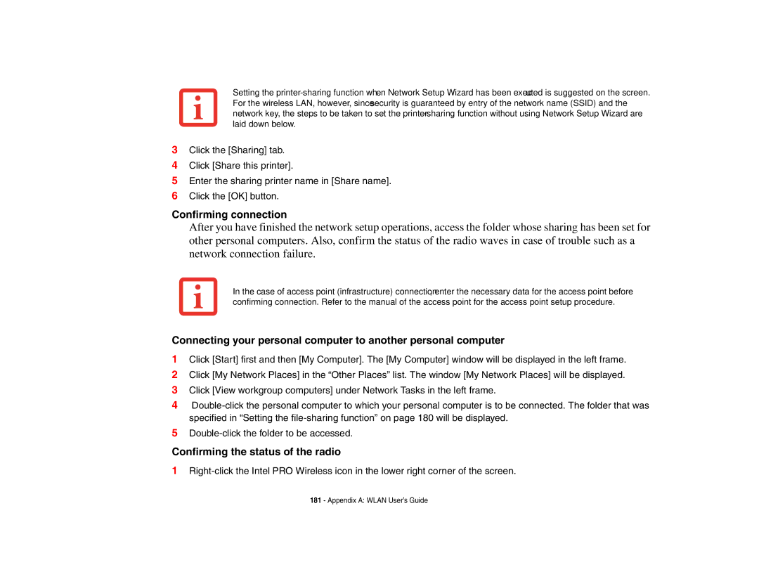 Fujitsu E8410 manual Confirming connection, Confirming the status of the radio 