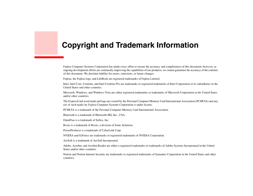 Fujitsu E8410 manual Copyright and Trademark Information 