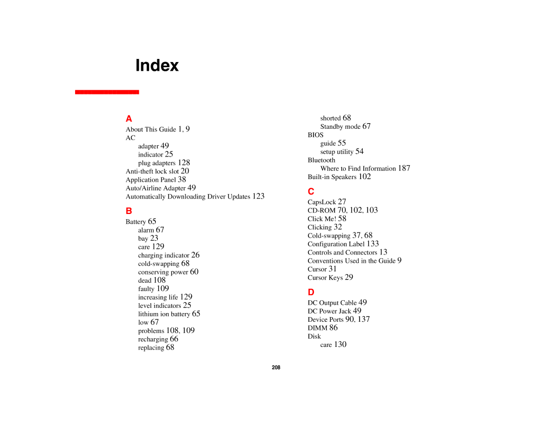 Fujitsu E8410 manual Index 