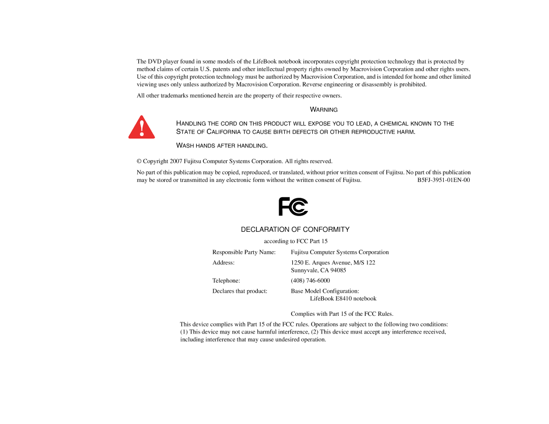 Fujitsu E8410 manual Declaration of Conformity 