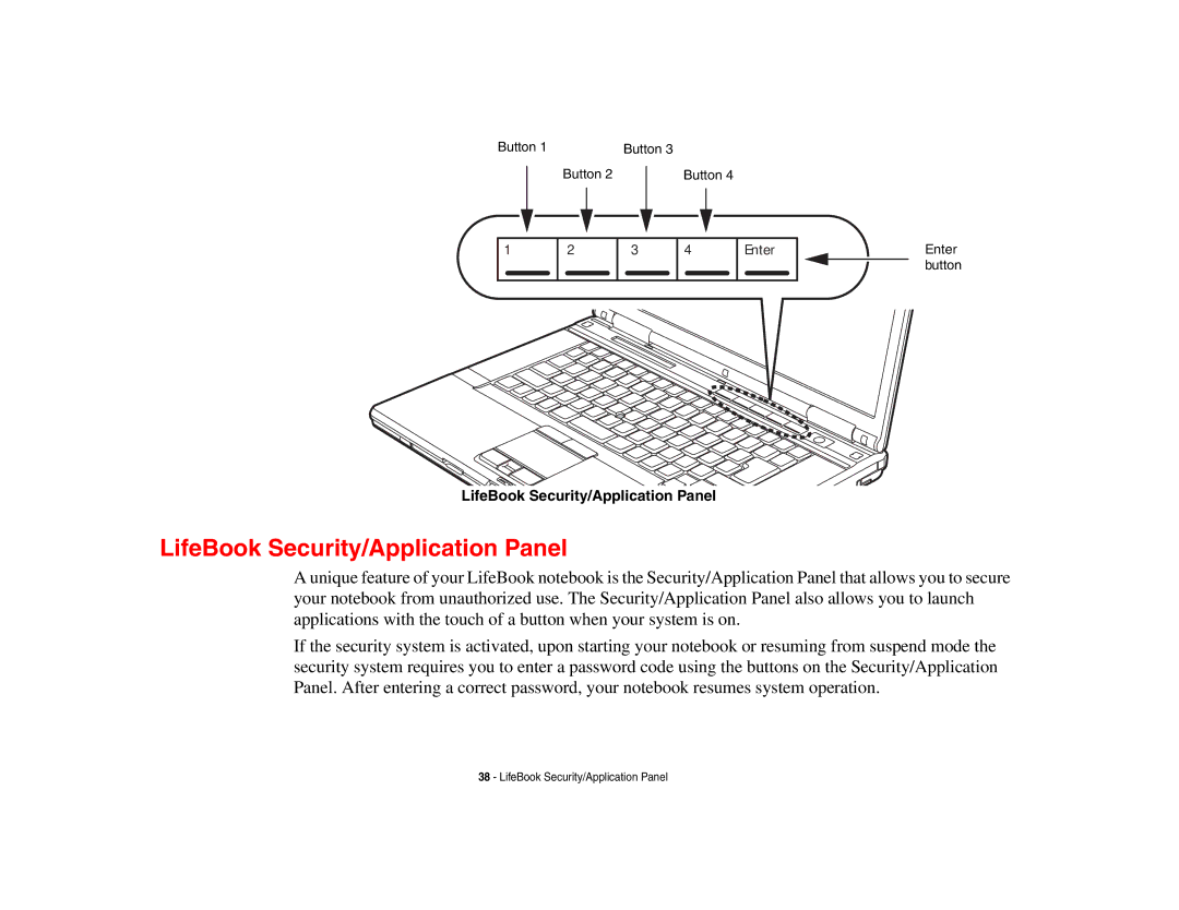 Fujitsu E8410 manual LifeBook Security/Application Panel 