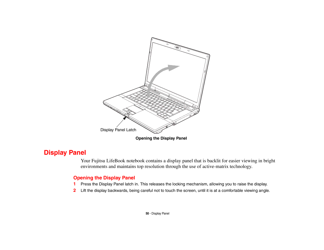 Fujitsu E8410 manual Opening the Display Panel 