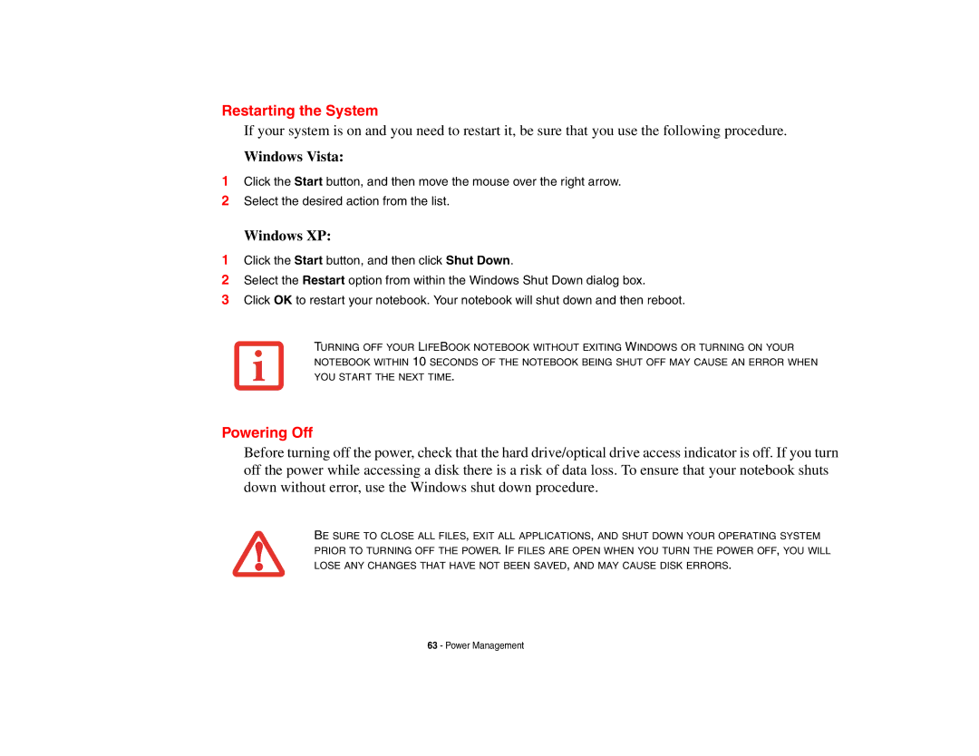 Fujitsu E8410 manual Restarting the System, Powering Off 