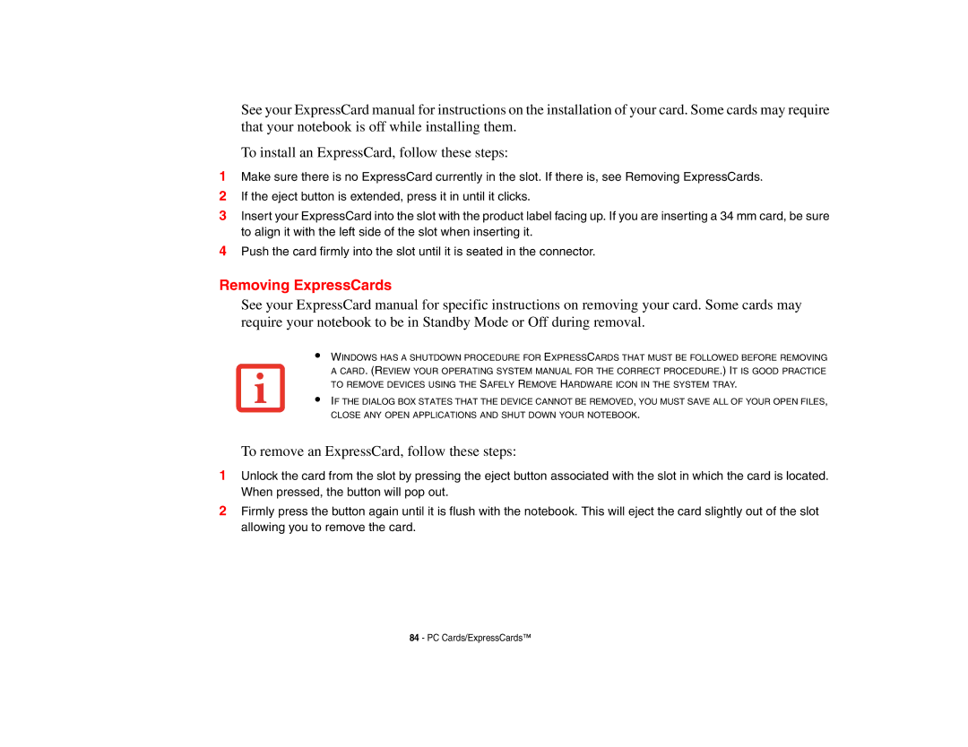 Fujitsu E8410 manual To remove an ExpressCard, follow these steps 