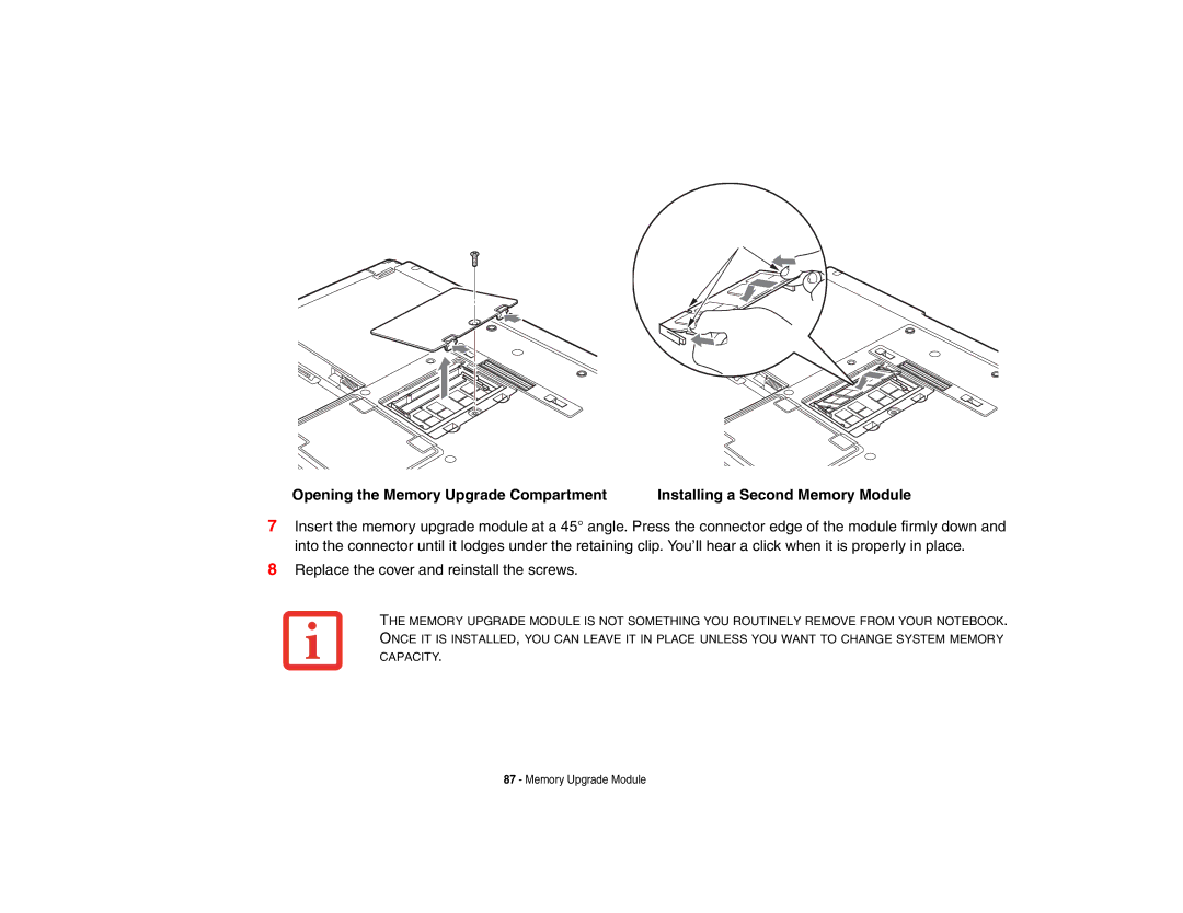 Fujitsu E8410 manual Opening the Memory Upgrade Compartment 