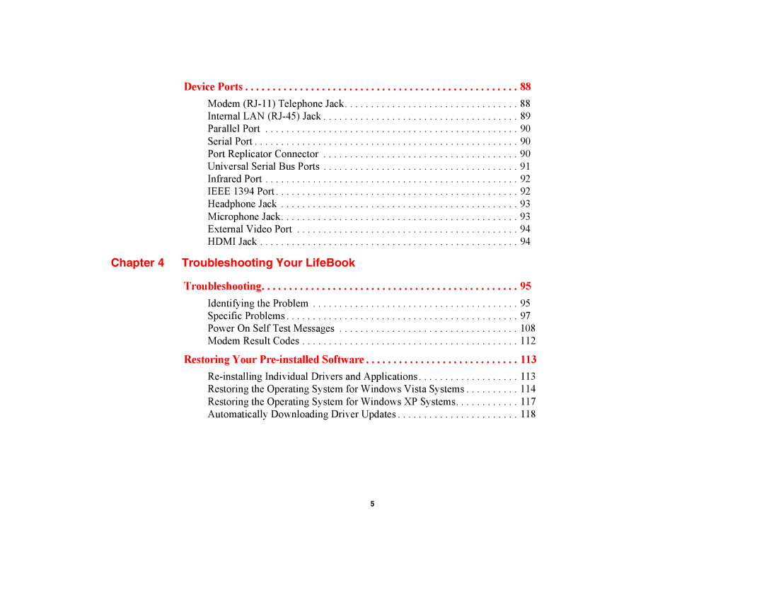 Fujitsu E8420 manual Troubleshooting Your LifeBook, Device Ports 