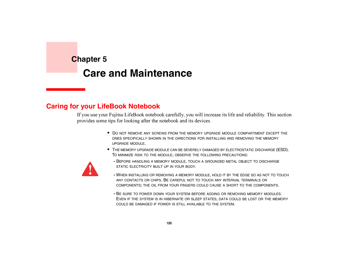 Fujitsu E8420 manual Care and Maintenance, Caring for your LifeBook Notebook 