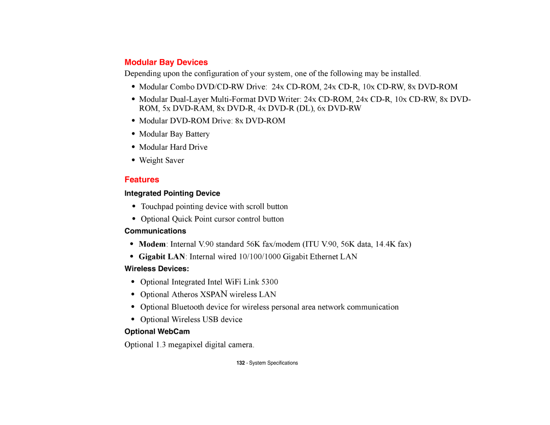 Fujitsu E8420 manual Modular Bay Devices, Features 