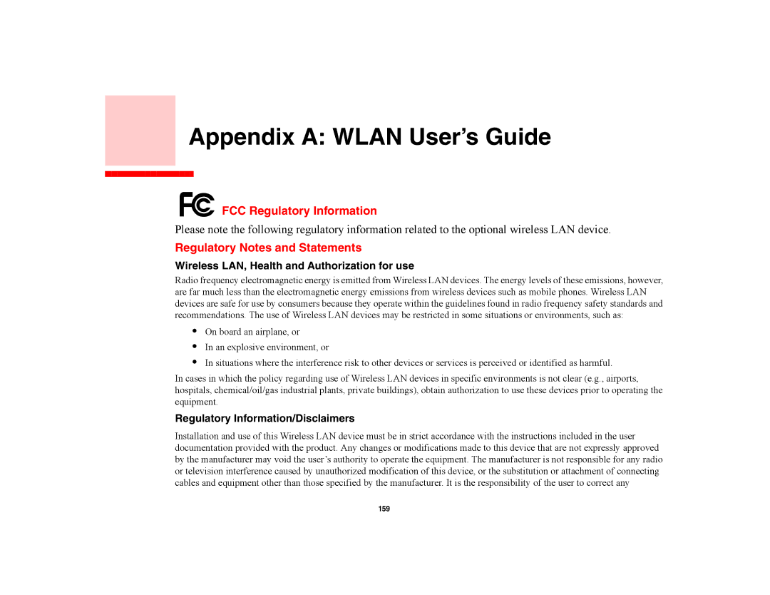 Fujitsu E8420 FCC Regulatory Information, Regulatory Notes and Statements, Wireless LAN, Health and Authorization for use 