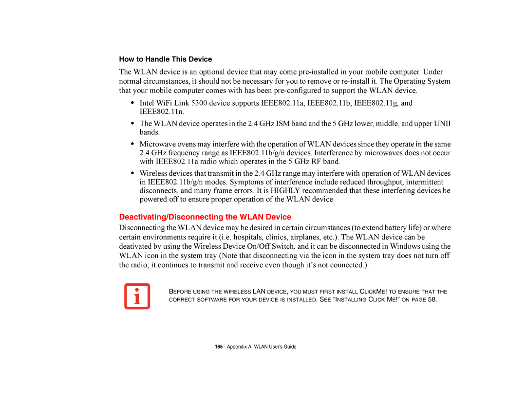 Fujitsu E8420 manual Deactivating/Disconnecting the Wlan Device, How to Handle This Device 