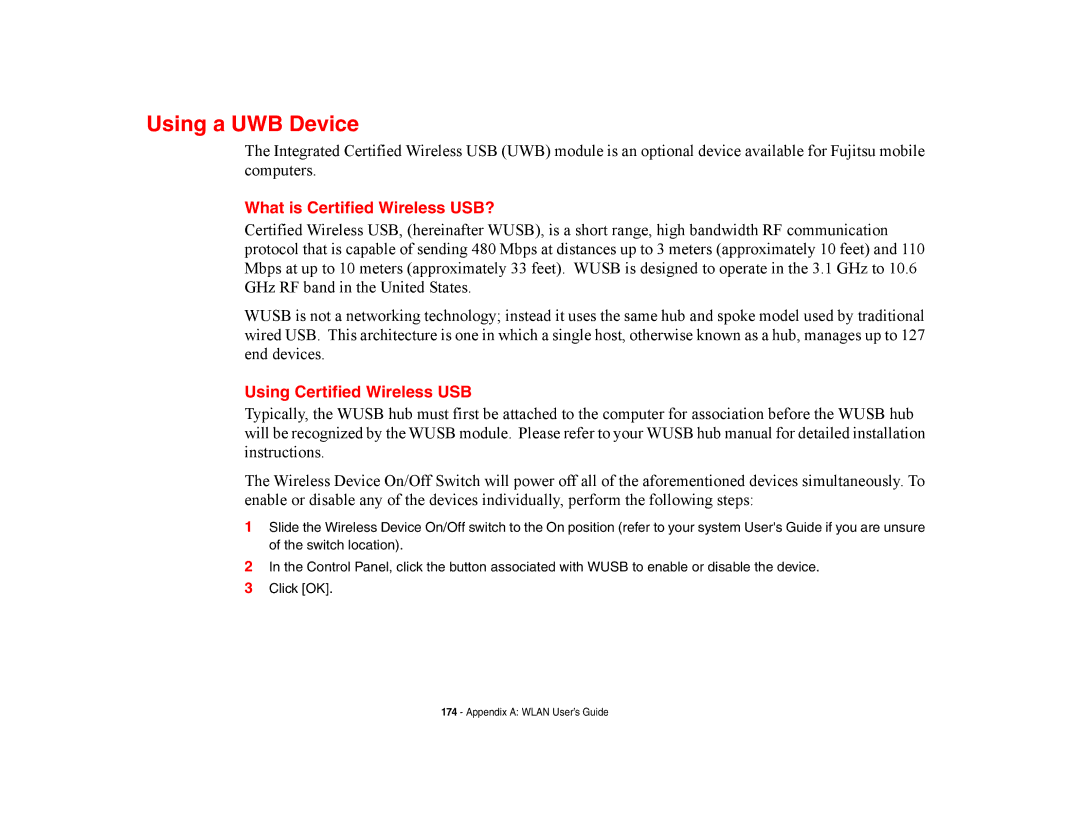 Fujitsu E8420 manual Using a UWB Device, What is Certified Wireless USB?, Using Certified Wireless USB 