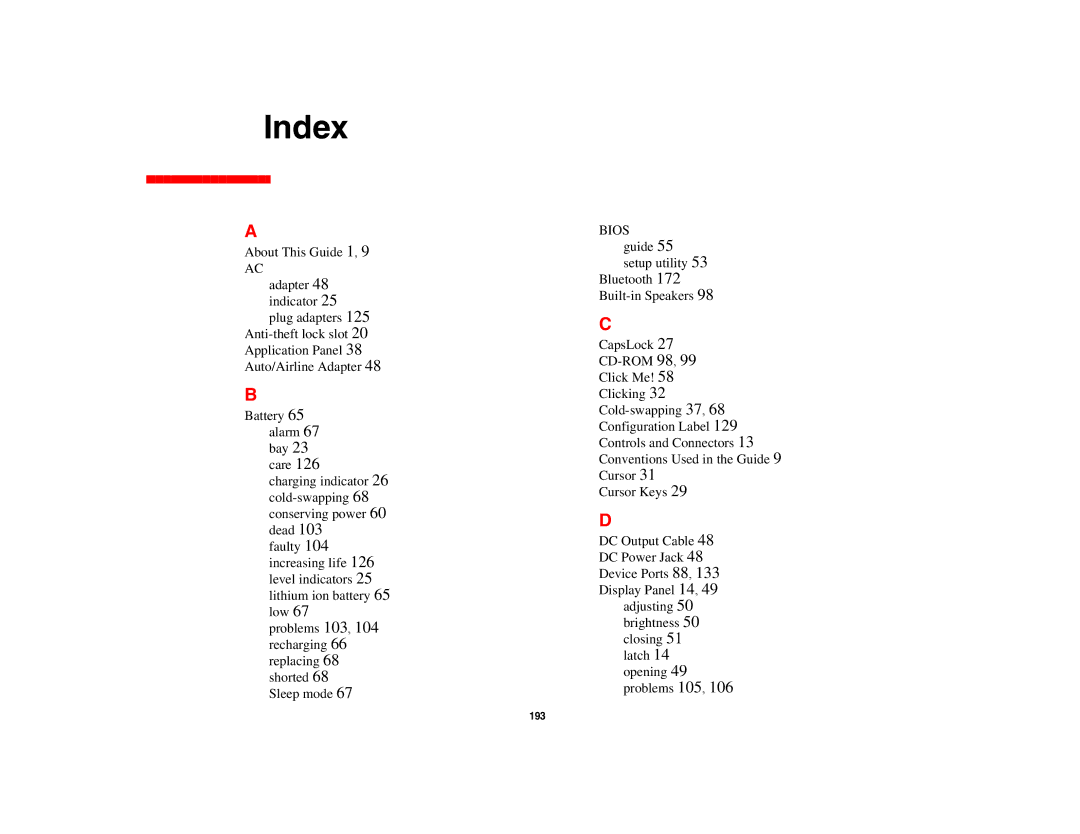 Fujitsu E8420 manual Index 