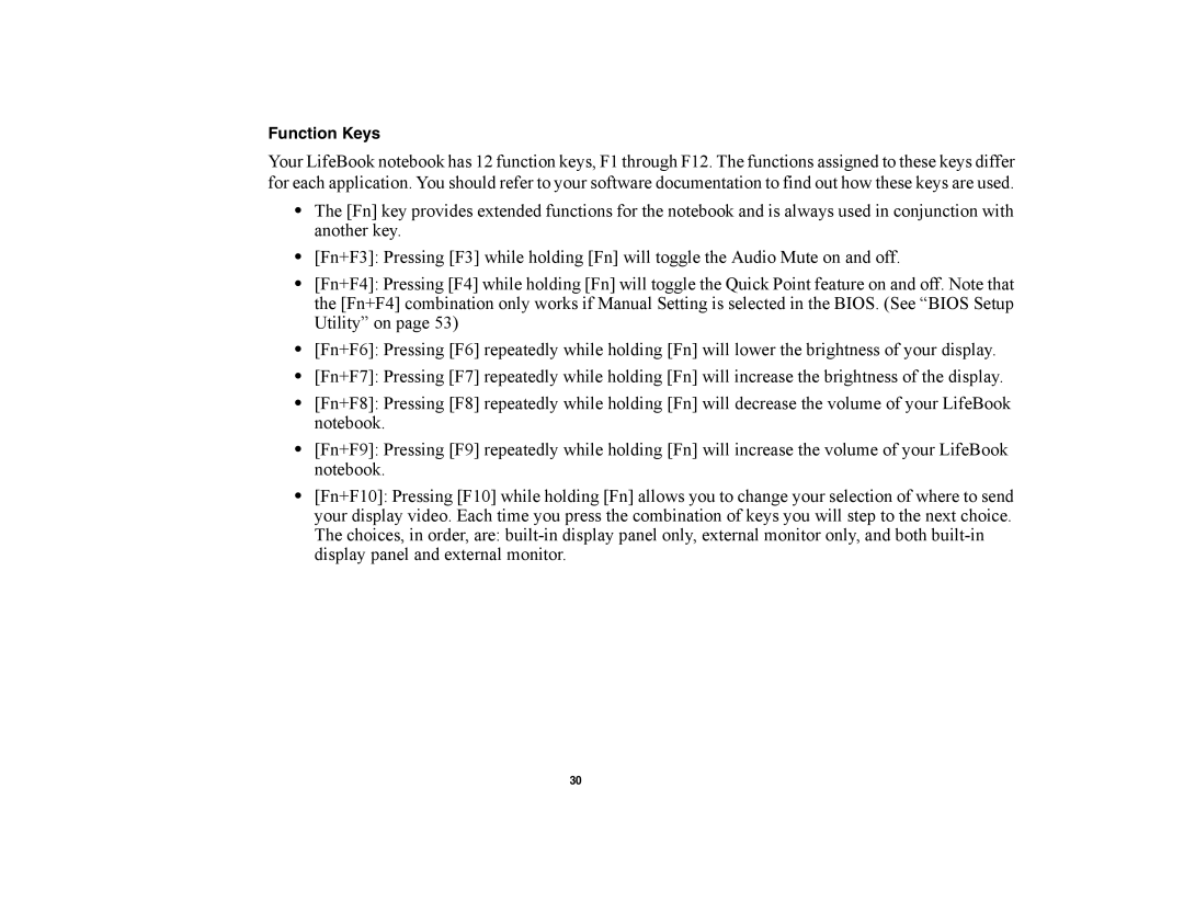 Fujitsu E8420 manual Function Keys 