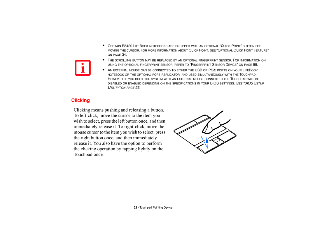 Fujitsu E8420 manual Clicking 