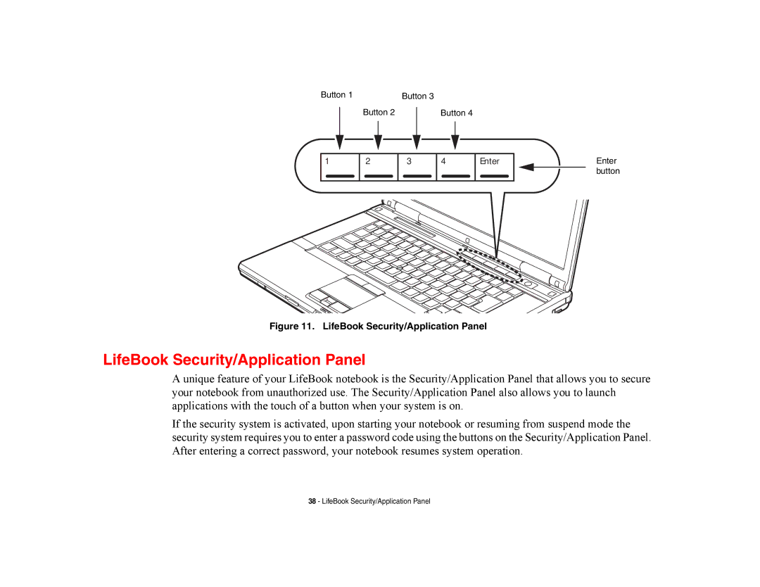 Fujitsu E8420 manual LifeBook Security/Application Panel 