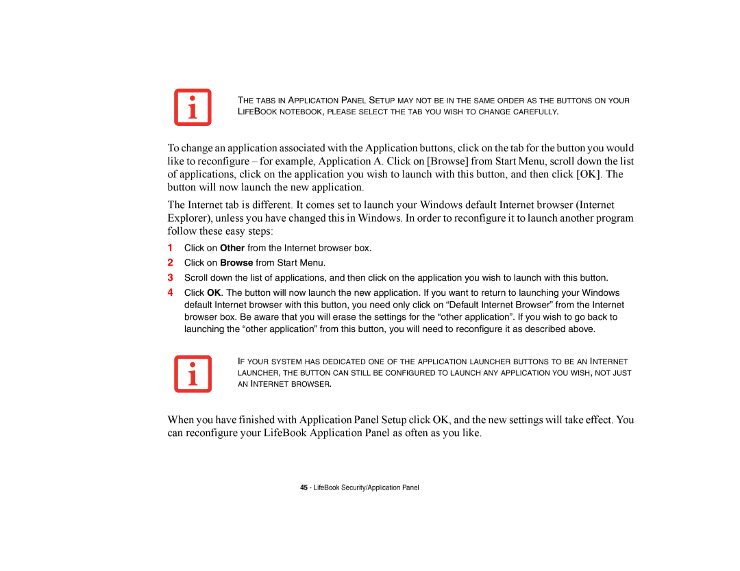 Fujitsu E8420 manual LifeBook Security/Application Panel 