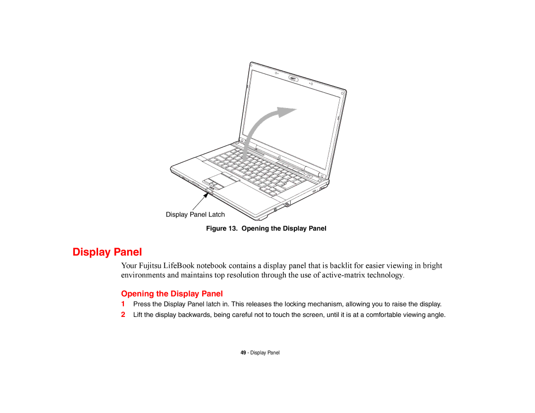 Fujitsu E8420 manual Opening the Display Panel 