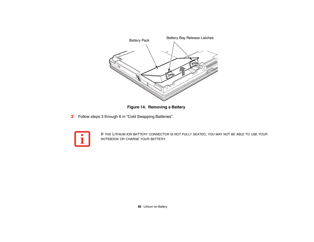 Fujitsu E8420 manual Removing a Battery 