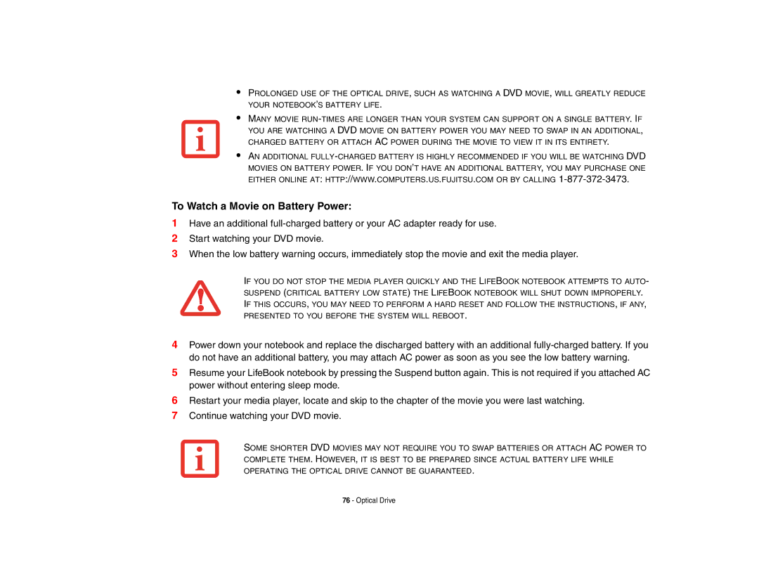 Fujitsu E8420 manual To Watch a Movie on Battery Power 