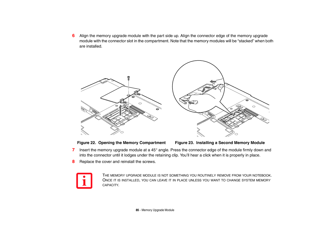 Fujitsu E8420 manual Opening the Memory Compartment 