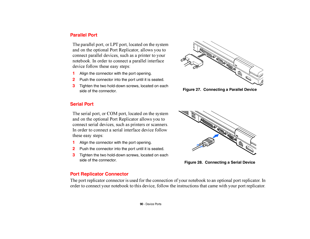 Fujitsu E8420 manual Parallel Port, Serial Port, Port Replicator Connector 