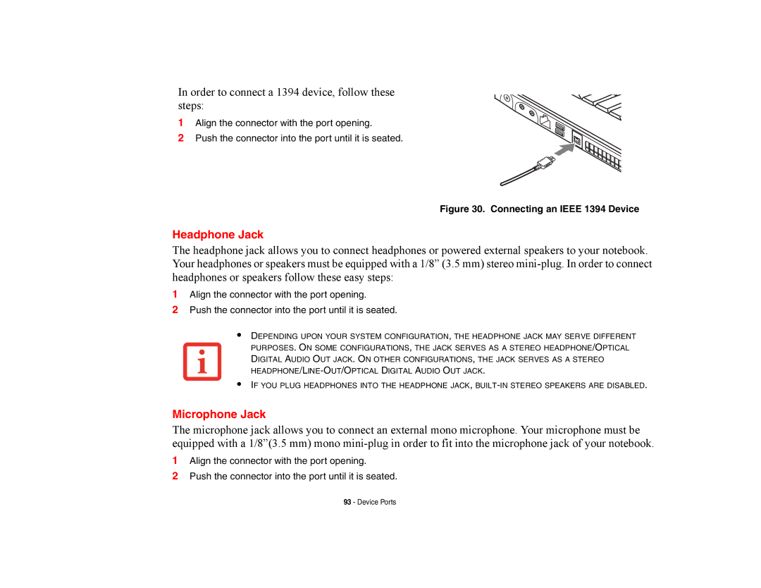 Fujitsu E8420 manual Headphone Jack, Microphone Jack 