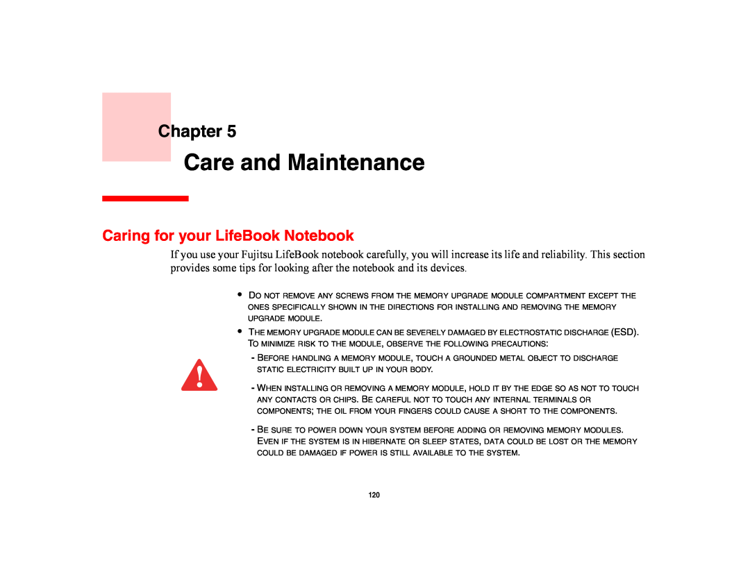 Fujitsu E8420 manual Care and Maintenance, Caring for your LifeBook Notebook, Chapter 