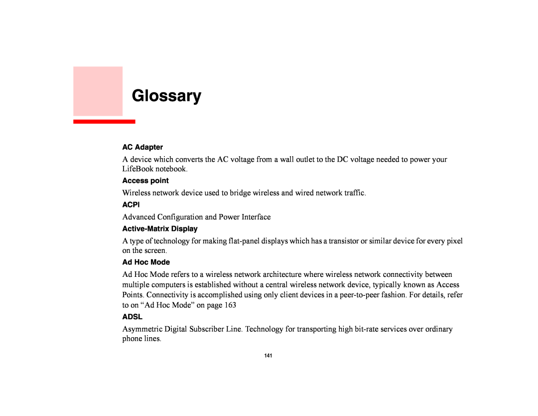 Fujitsu E8420 manual Glossary 