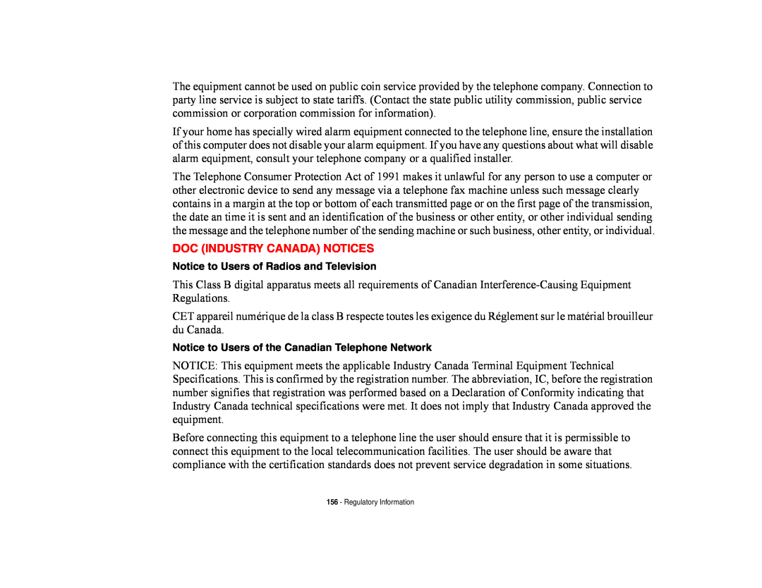 Fujitsu E8420 manual Doc Industry Canada Notices, Regulatory Information 