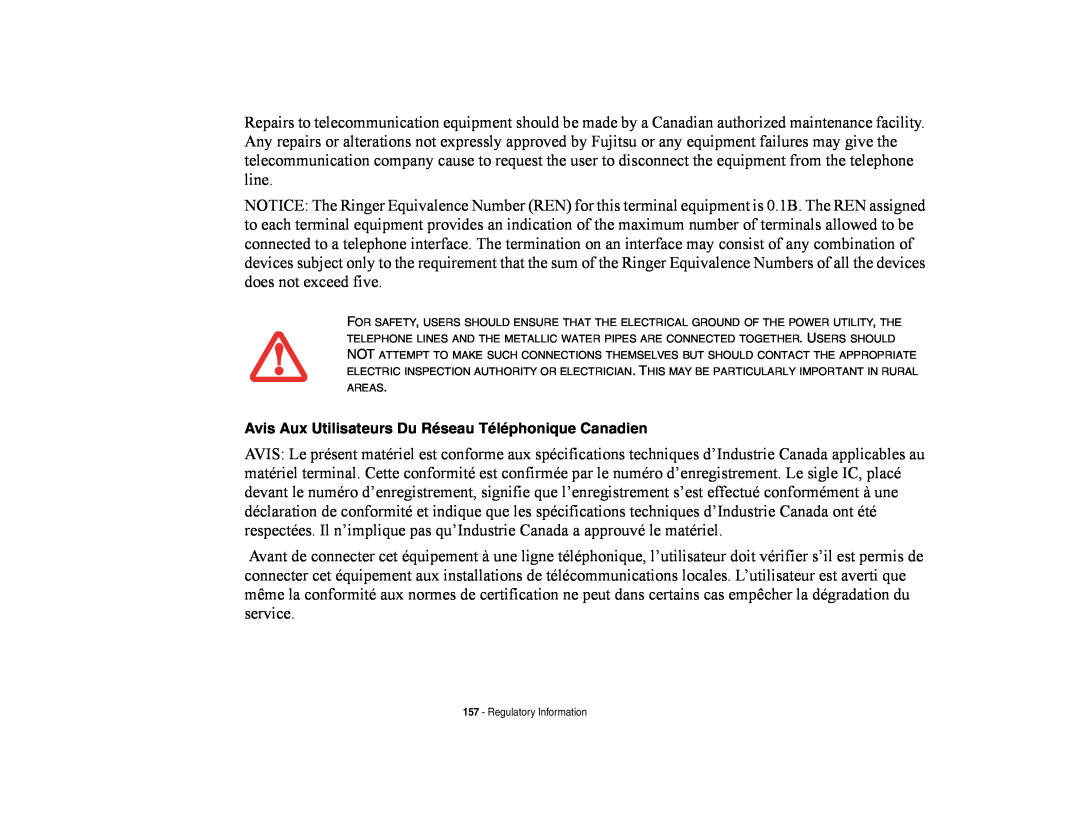 Fujitsu E8420 manual Avis Aux Utilisateurs Du Réseau Téléphonique Canadien, Regulatory Information 