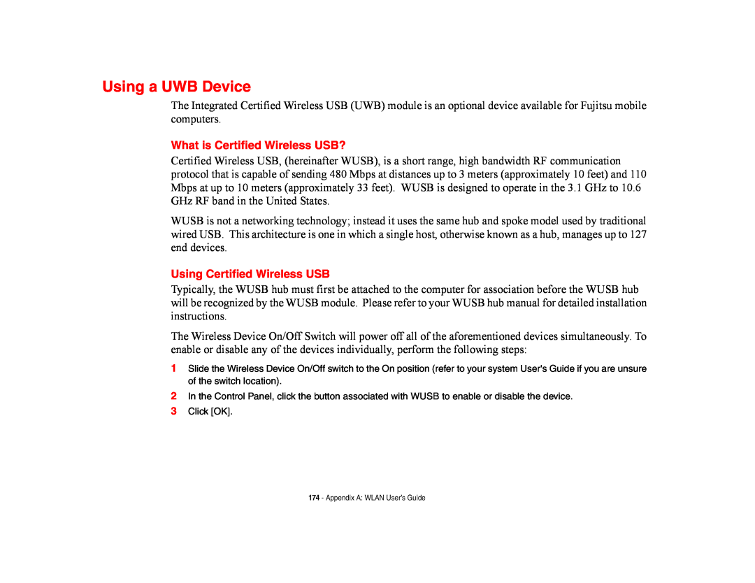 Fujitsu E8420 manual Using a UWB Device, What is Certified Wireless USB?, Using Certified Wireless USB 