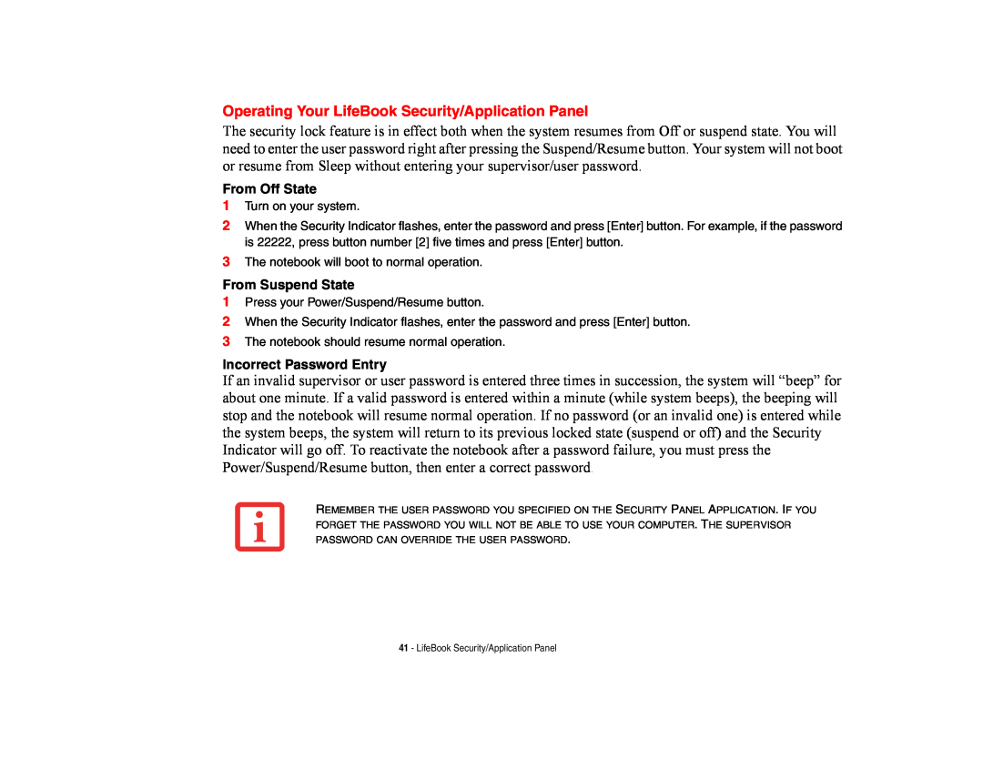 Fujitsu E8420 manual Operating Your LifeBook Security/Application Panel, From Off State, From Suspend State 