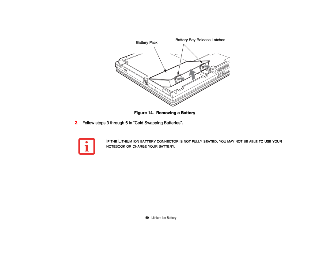 Fujitsu E8420 manual Battery Bay Release Latches, Removing a Battery, Follow steps 3 through 6 in “Cold Swapping Batteries” 