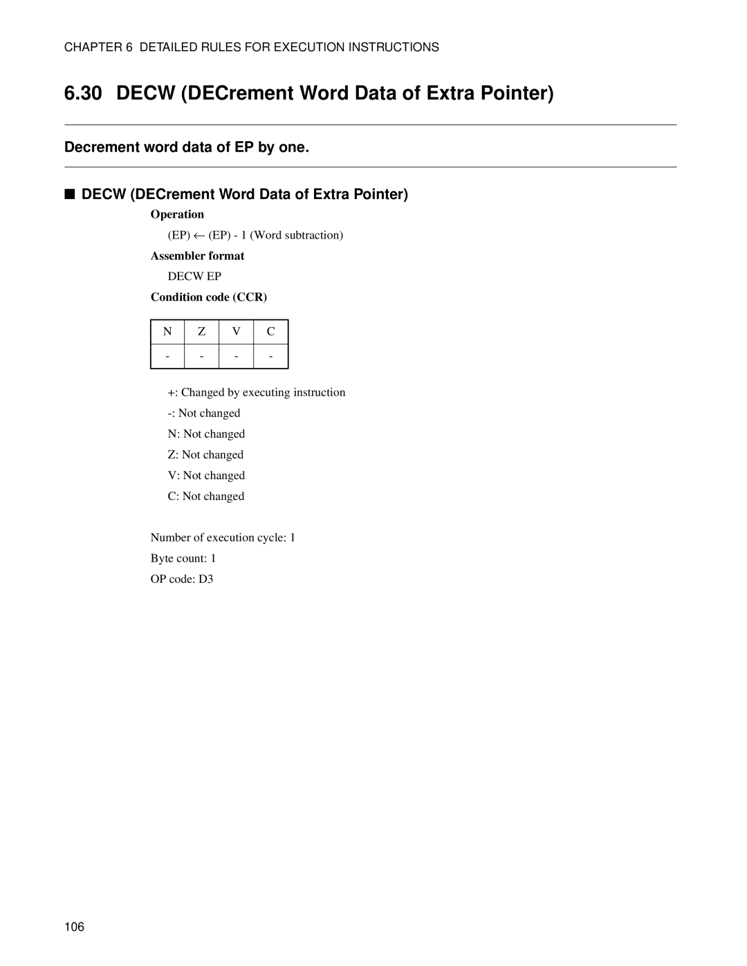 Fujitsu F2MC-8FX manual Decw DECrement Word Data of Extra Pointer 