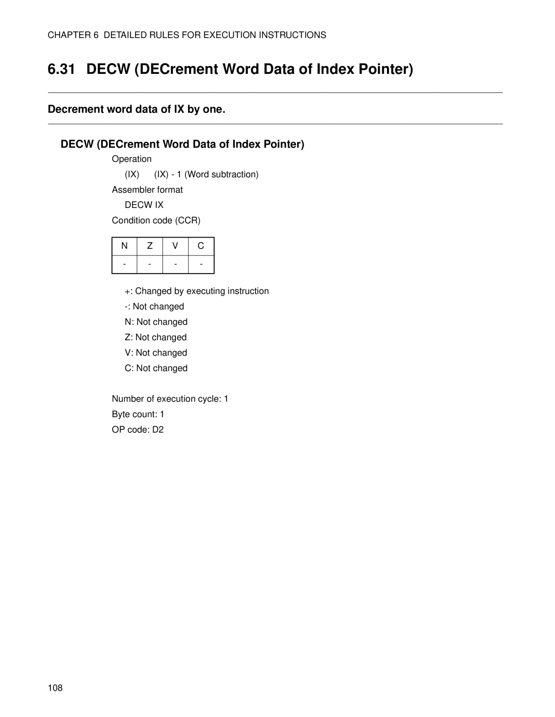 Fujitsu F2MC-8FX manual Decw DECrement Word Data of Index Pointer 