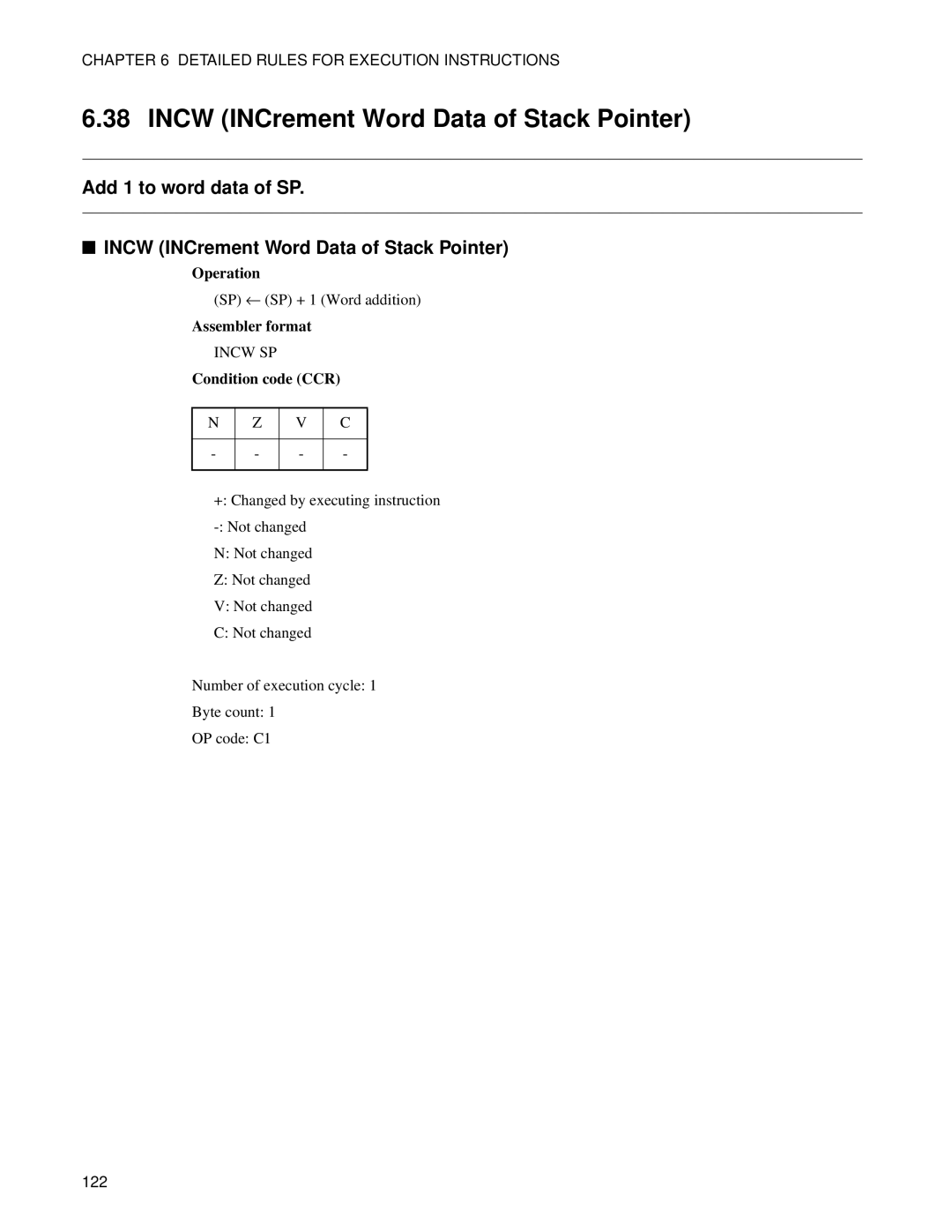 Fujitsu F2MC-8FX manual Incw INCrement Word Data of Stack Pointer 