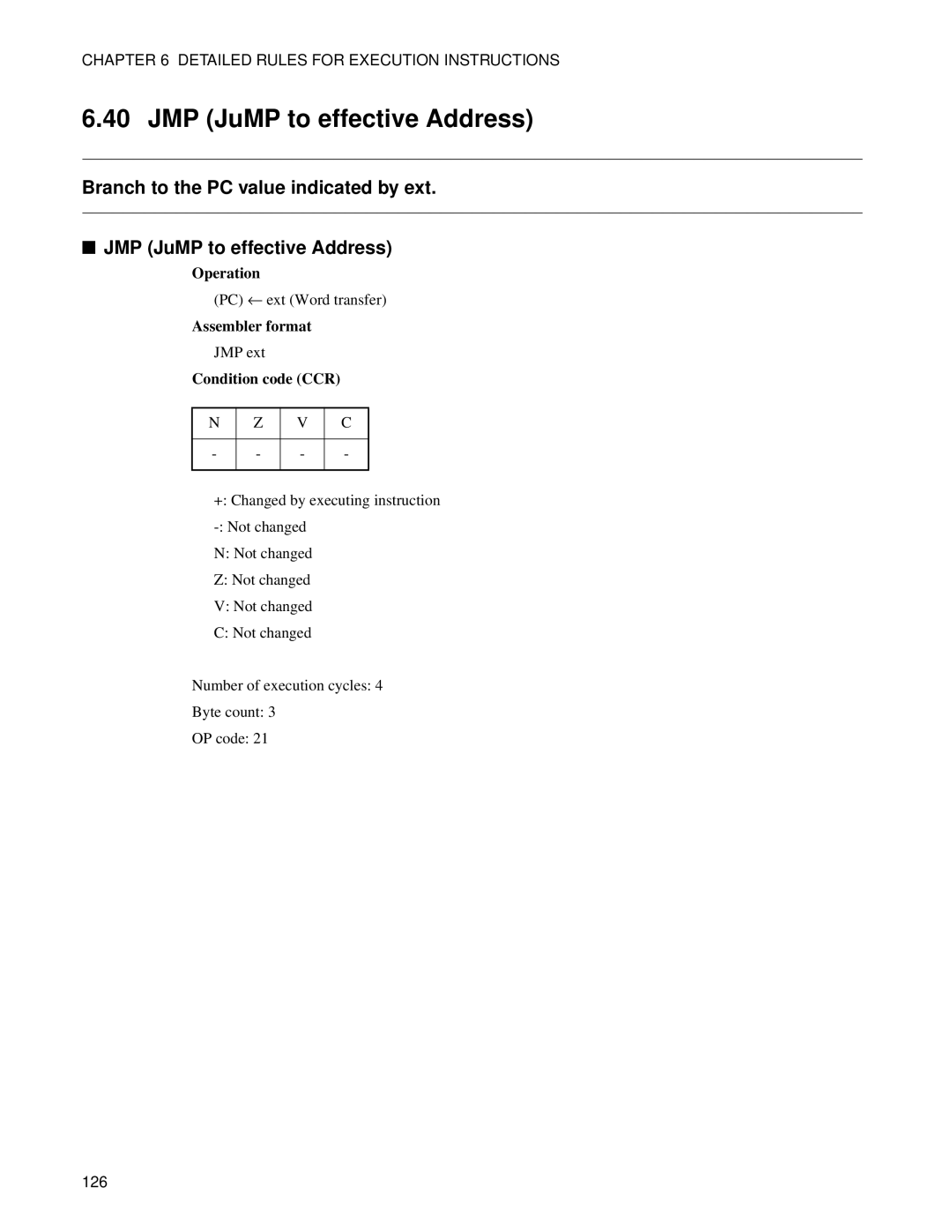 Fujitsu F2MC-8FX manual JMP JuMP to effective Address 