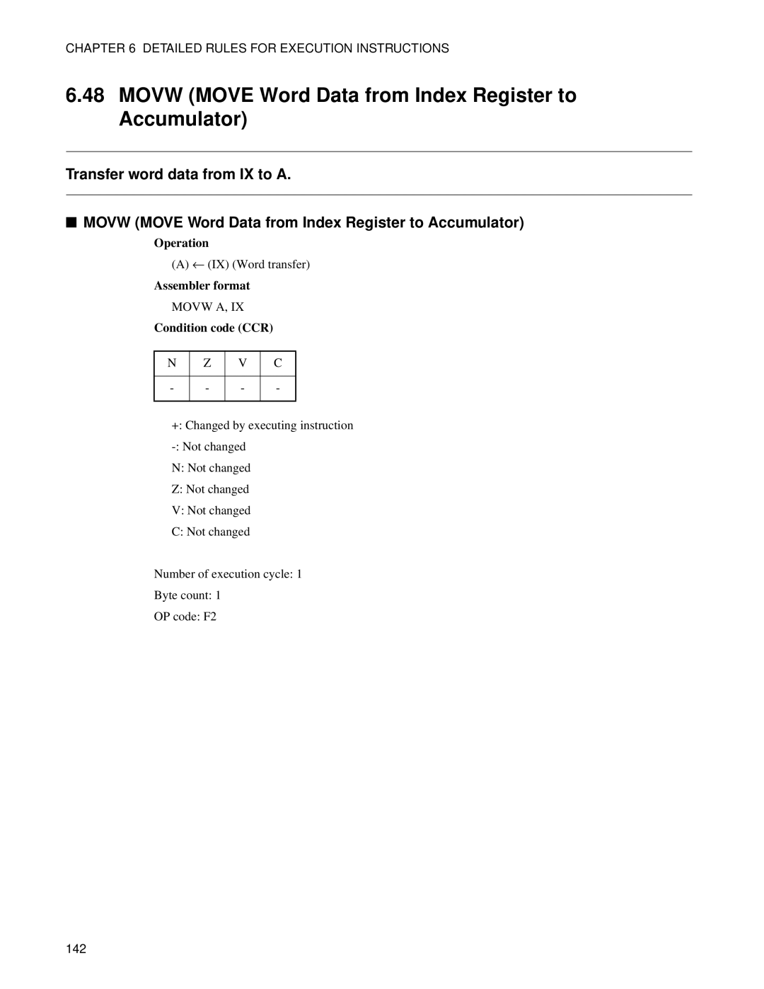 Fujitsu F2MC-8FX manual Movw Move Word Data from Index Register to Accumulator 