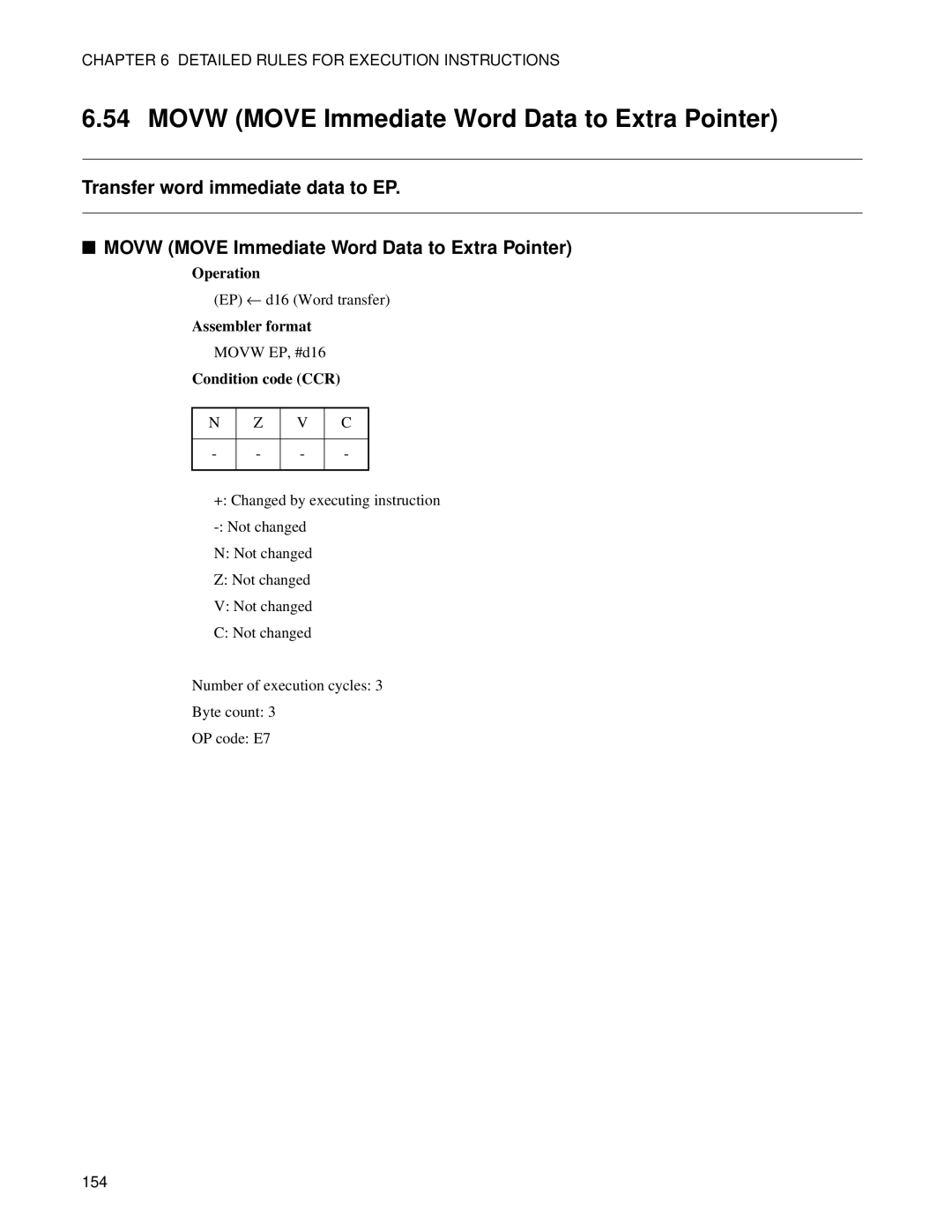 Fujitsu F2MC-8FX manual Movw Move Immediate Word Data to Extra Pointer 