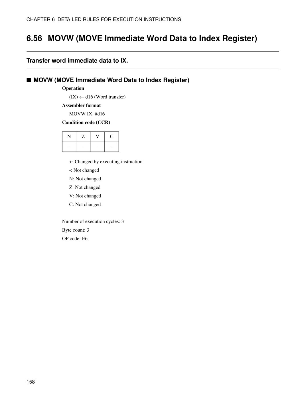 Fujitsu F2MC-8FX manual Movw Move Immediate Word Data to Index Register 