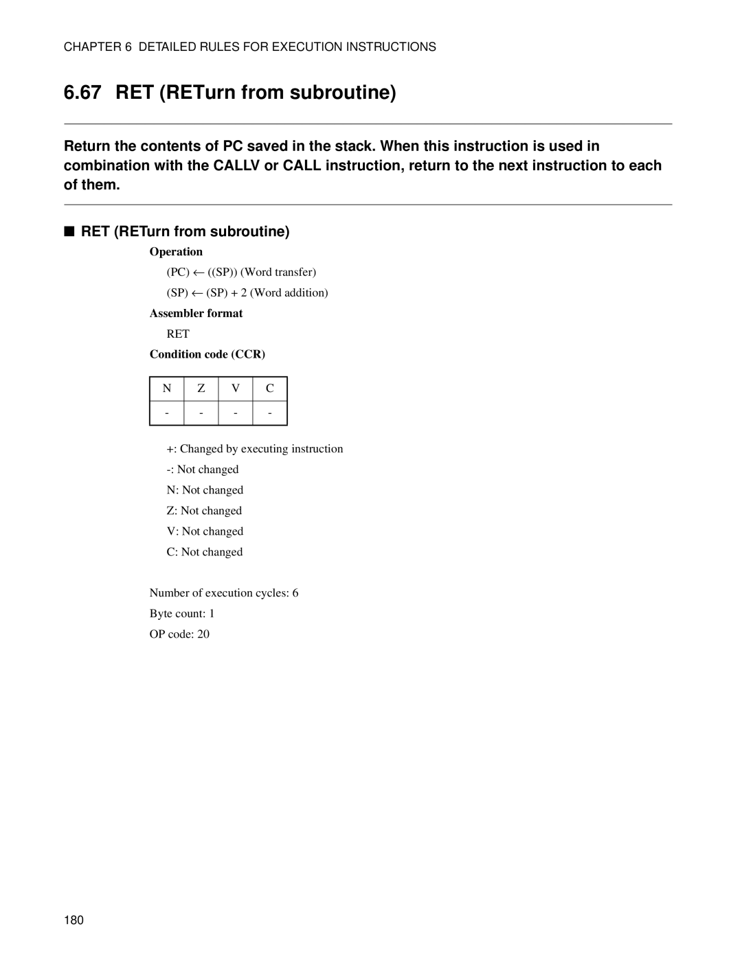 Fujitsu F2MC-8FX manual RET RETurn from subroutine 