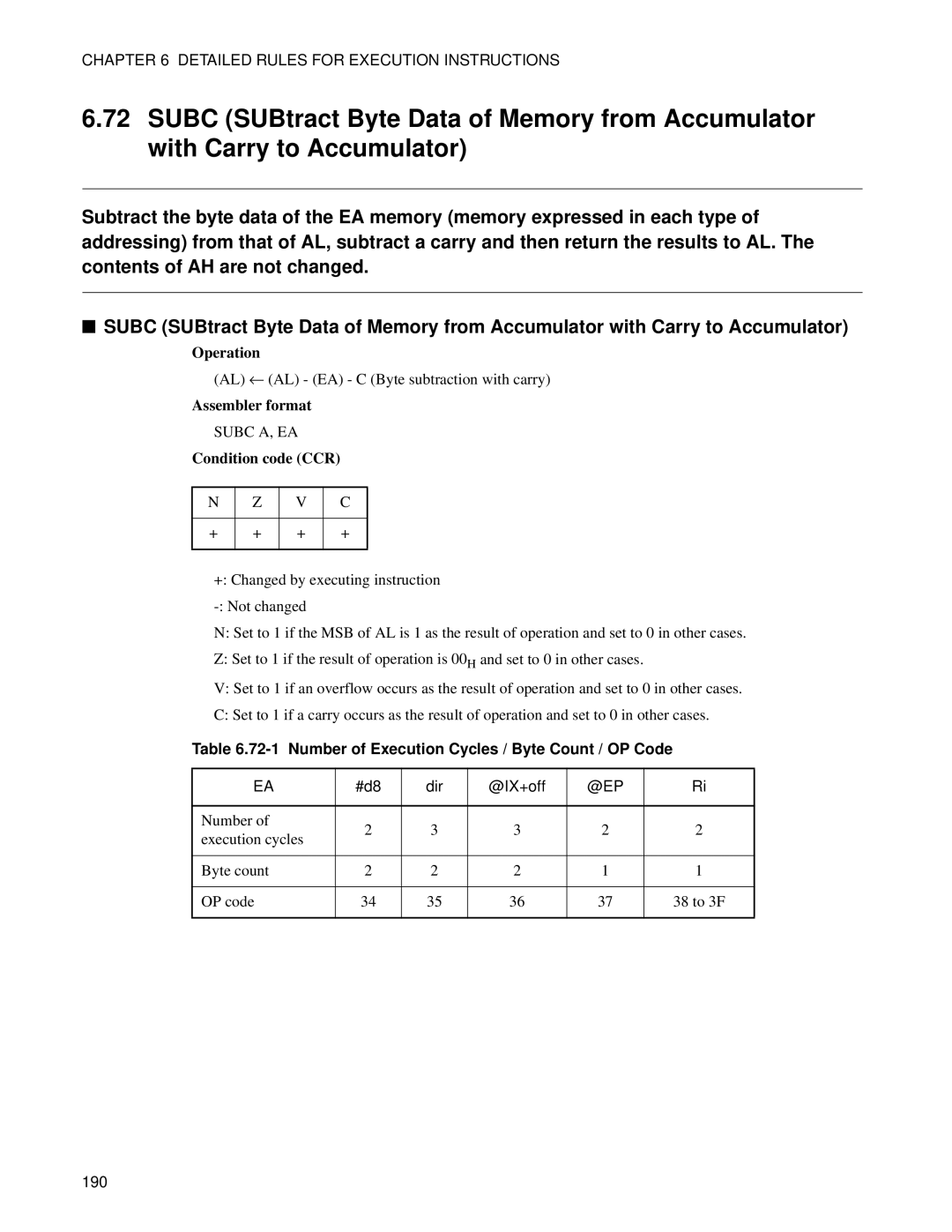 Fujitsu F2MC-8FX manual Number of Execution Cycles / Byte Count / OP Code 