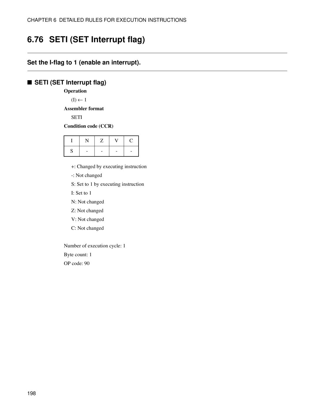 Fujitsu F2MC-8FX manual Seti SET Interrupt flag 