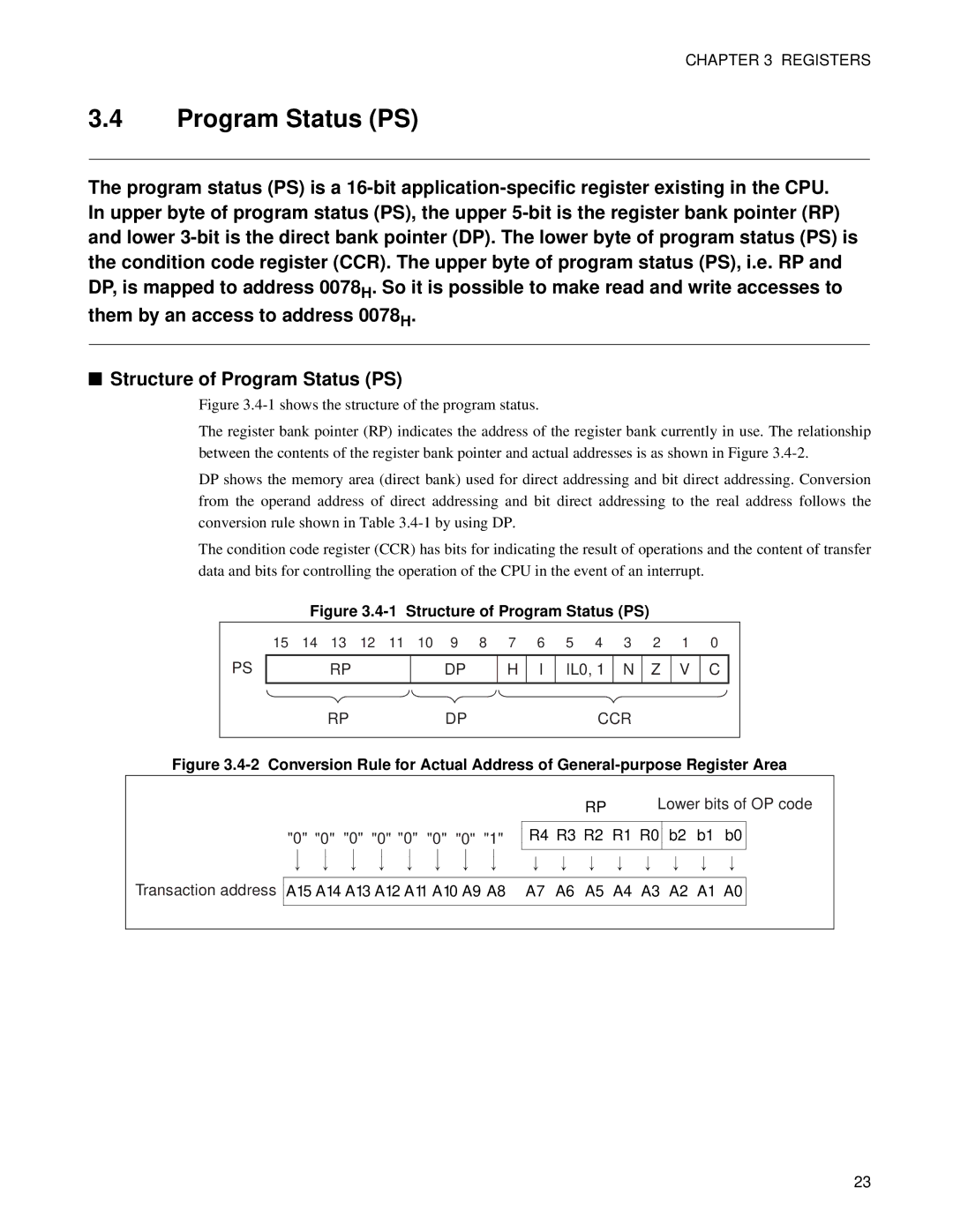 Fujitsu F2MC-8FX manual Structure of Program Status PS 