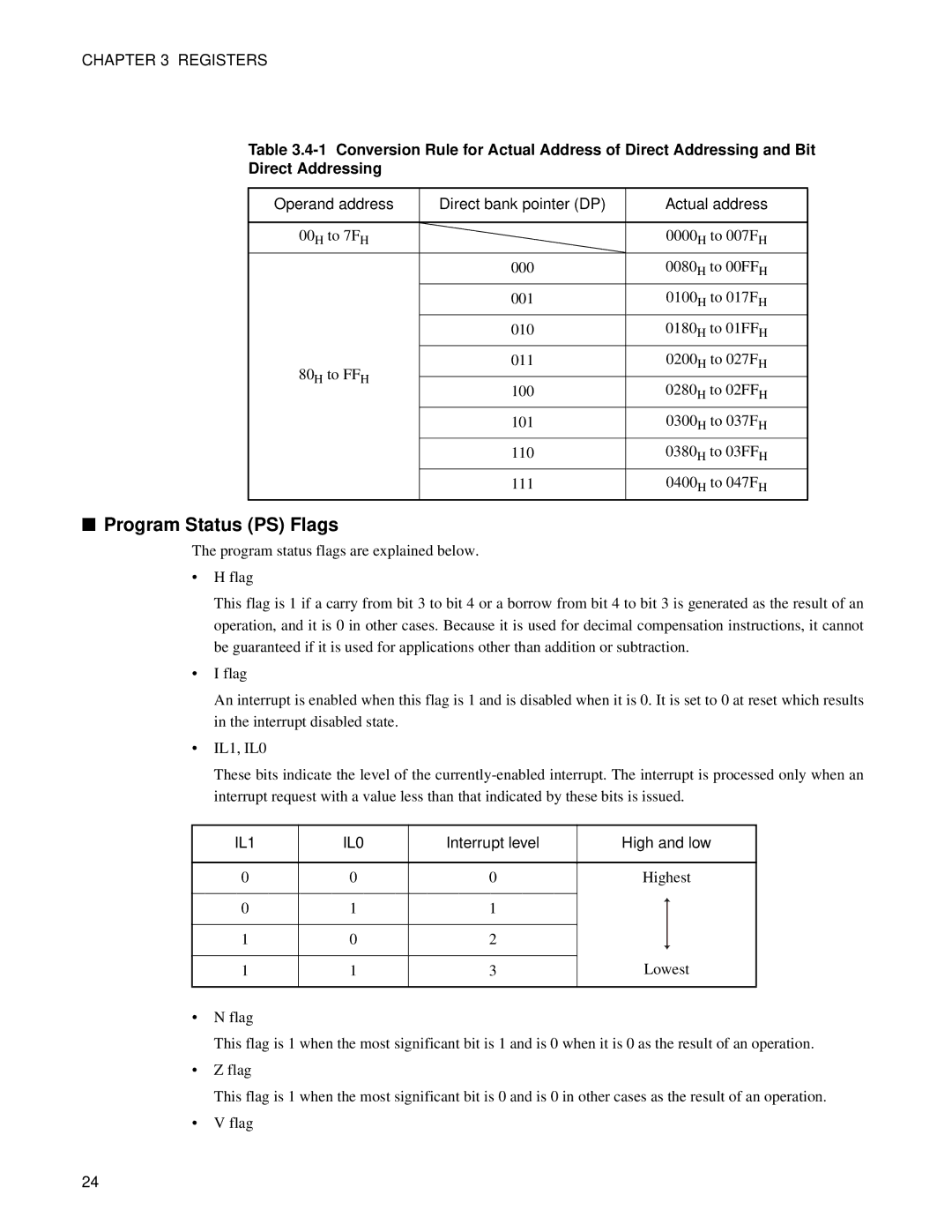 Fujitsu F2MC-8FX manual Program Status PS Flags, IL1 IL0 