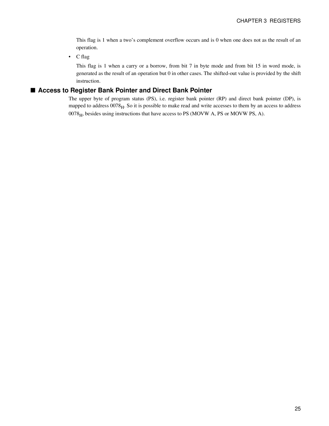 Fujitsu F2MC-8FX manual Access to Register Bank Pointer and Direct Bank Pointer 