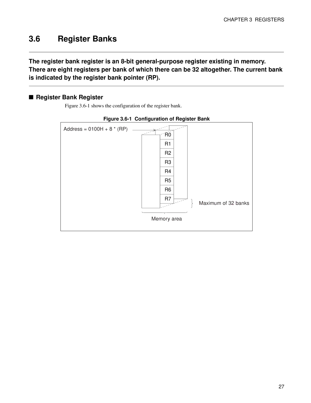 Fujitsu F2MC-8FX manual Register Banks, Configuration of Register Bank 