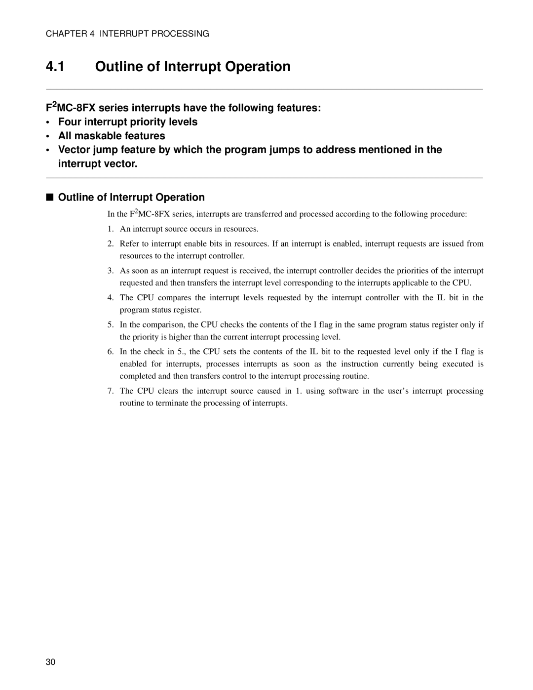 Fujitsu F2MC-8FX manual Outline of Interrupt Operation 