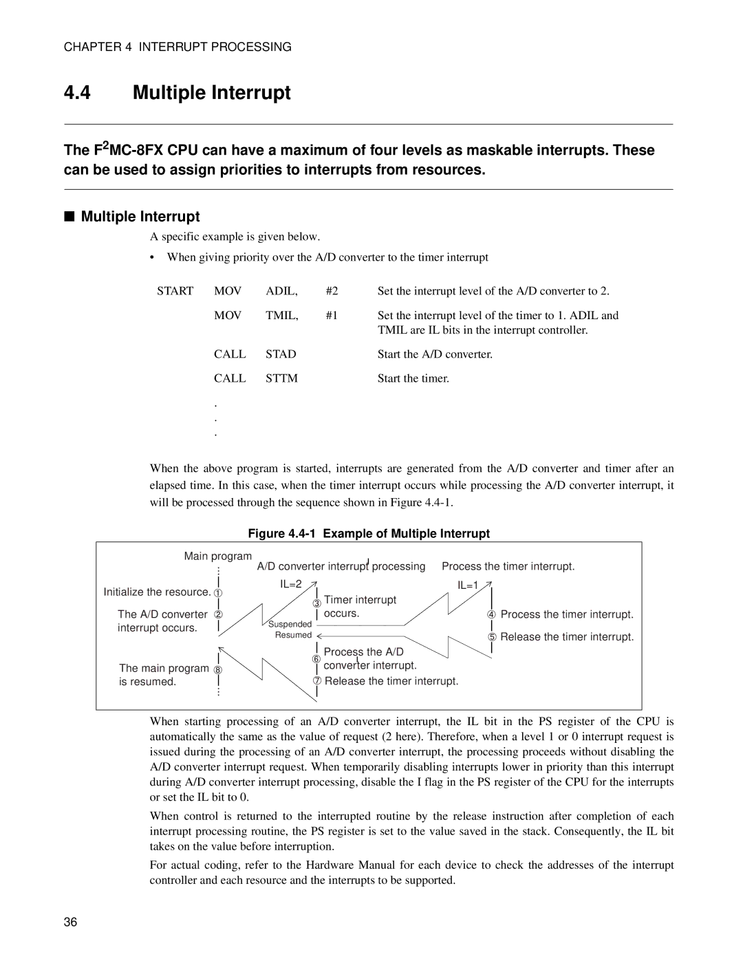 Fujitsu F2MC-8FX manual Example of Multiple Interrupt 